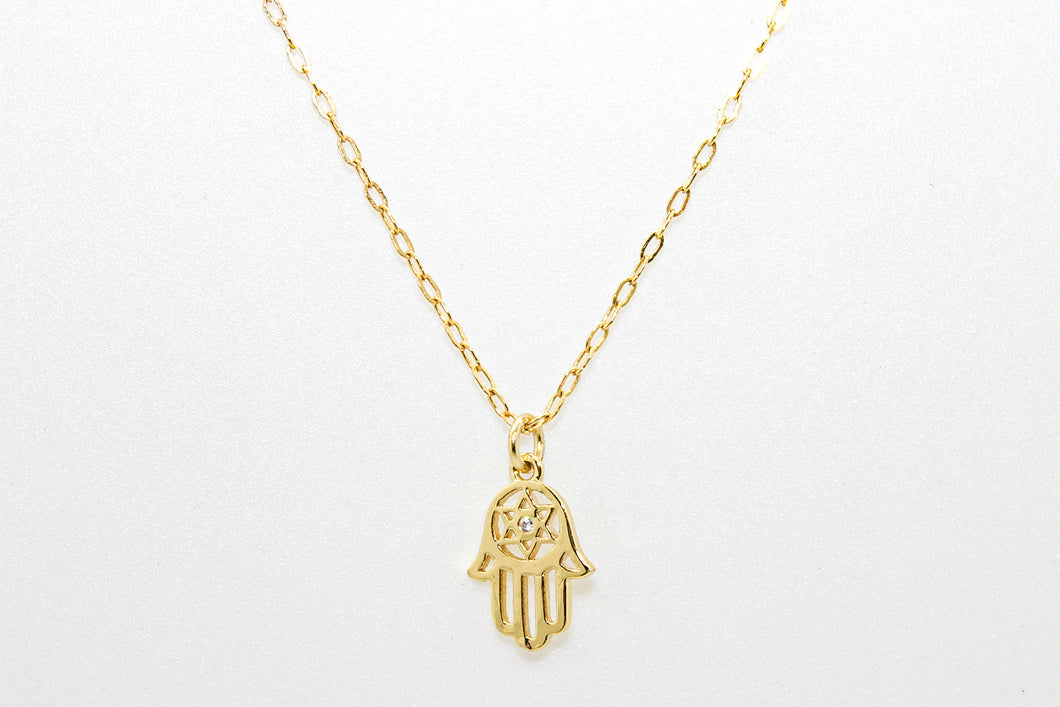 Hamsa Hand and Star of David Necklace with Blessing